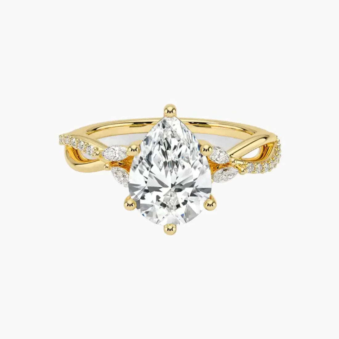 Amara Adorned Pear Designer Diamond Ring Setting in 14K White Gold