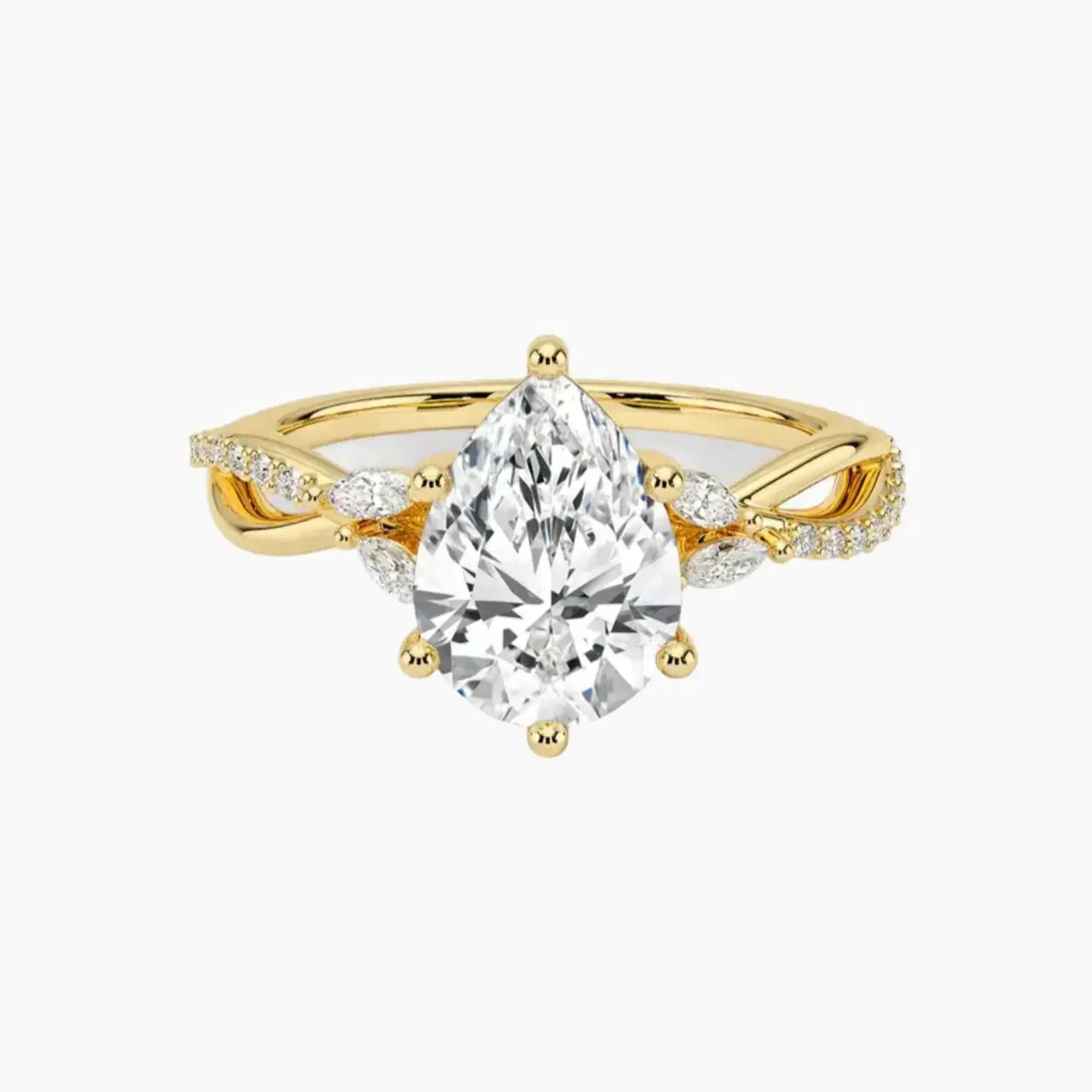 Amara Adorned Pear Designer 1 Carat Lab Grown Diamond Engagement Ring in 14K Rose Gold