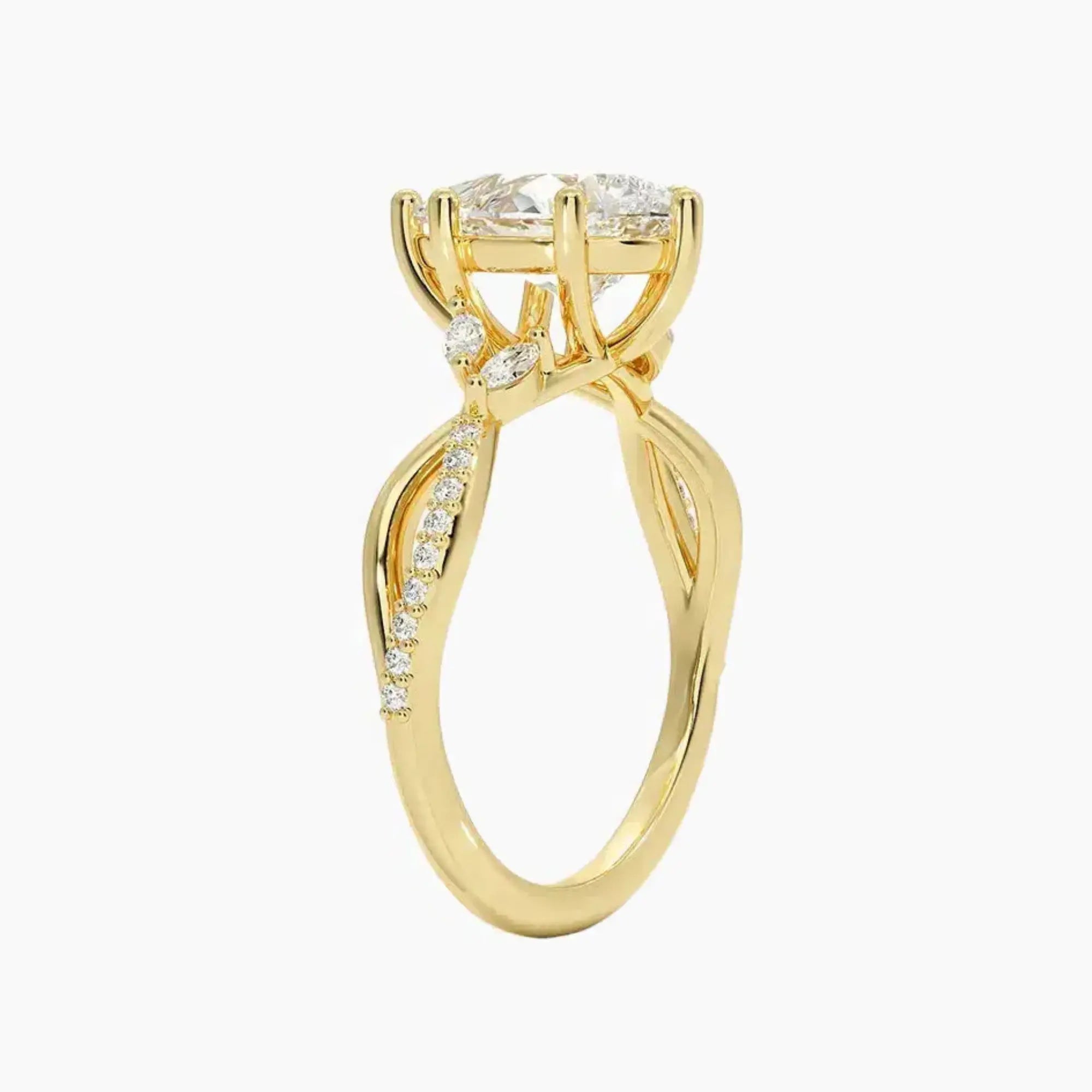 Amara Adorned Pear Designer 2.5 Carat Lab Grown Diamond Engagement Ring in 14K Yellow Gold