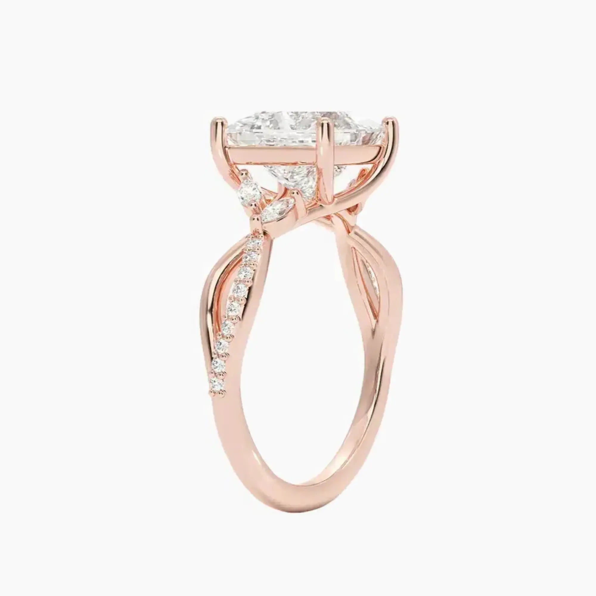 Amara Adorned Princess Designer 3 Carat Lab Grown Diamond Engagement Ring in 14K White Gold