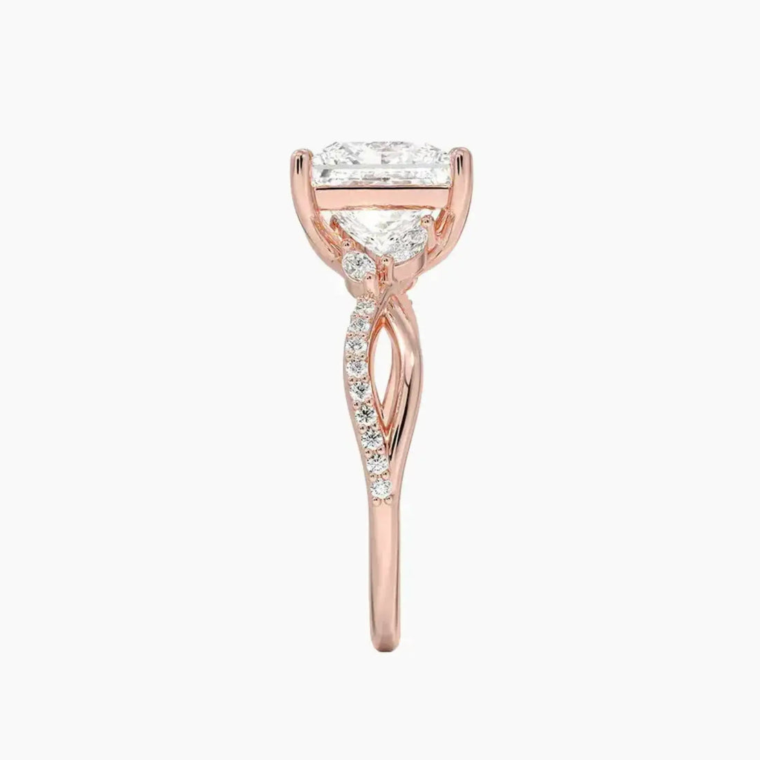 Amara Adorned Princess Designer 3 Carat Lab Grown Diamond Engagement Ring in 14K Rose Gold