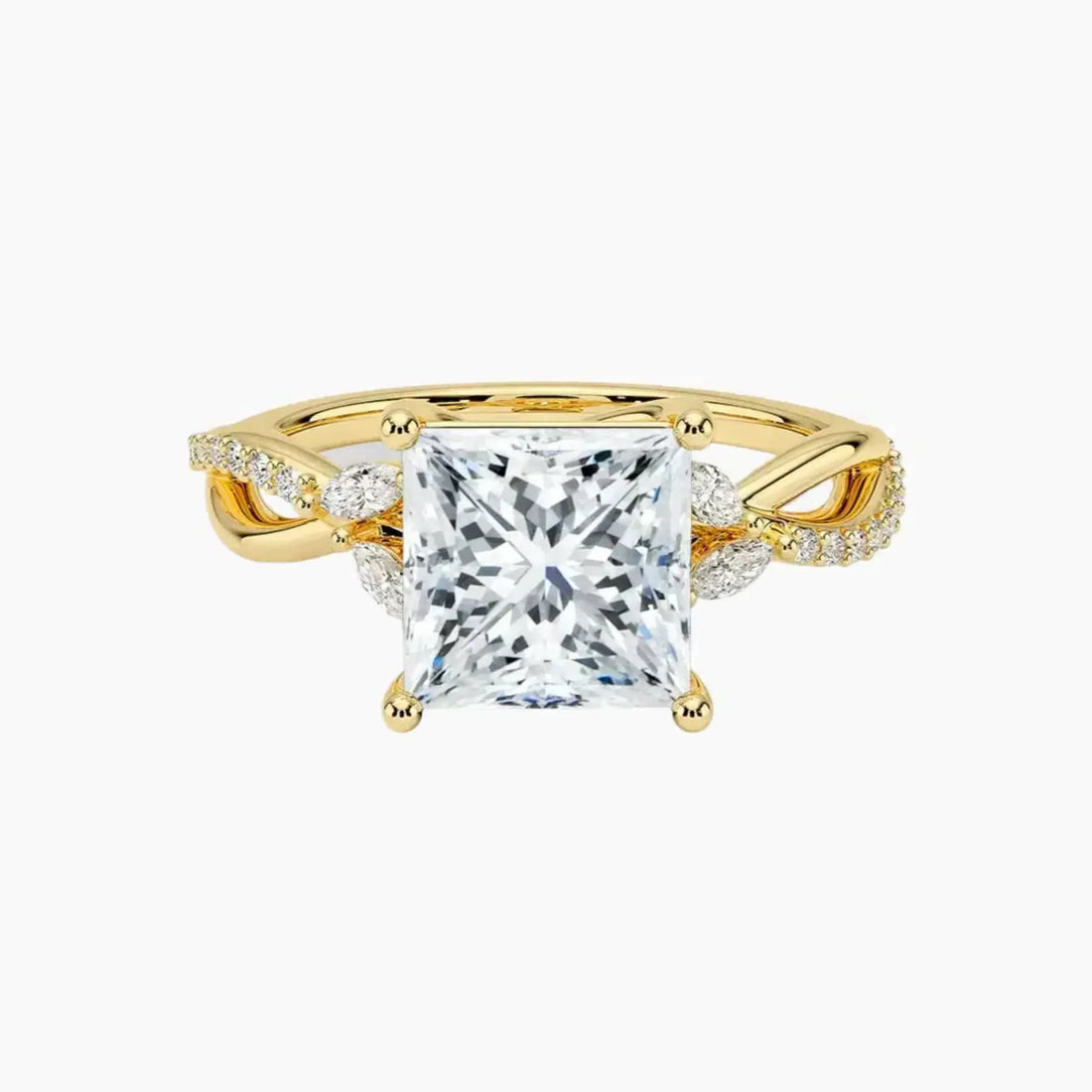 Amara Adorned Princess Designer 1 Carat Lab Grown Diamond Engagement Ring in 18K Yellow Gold