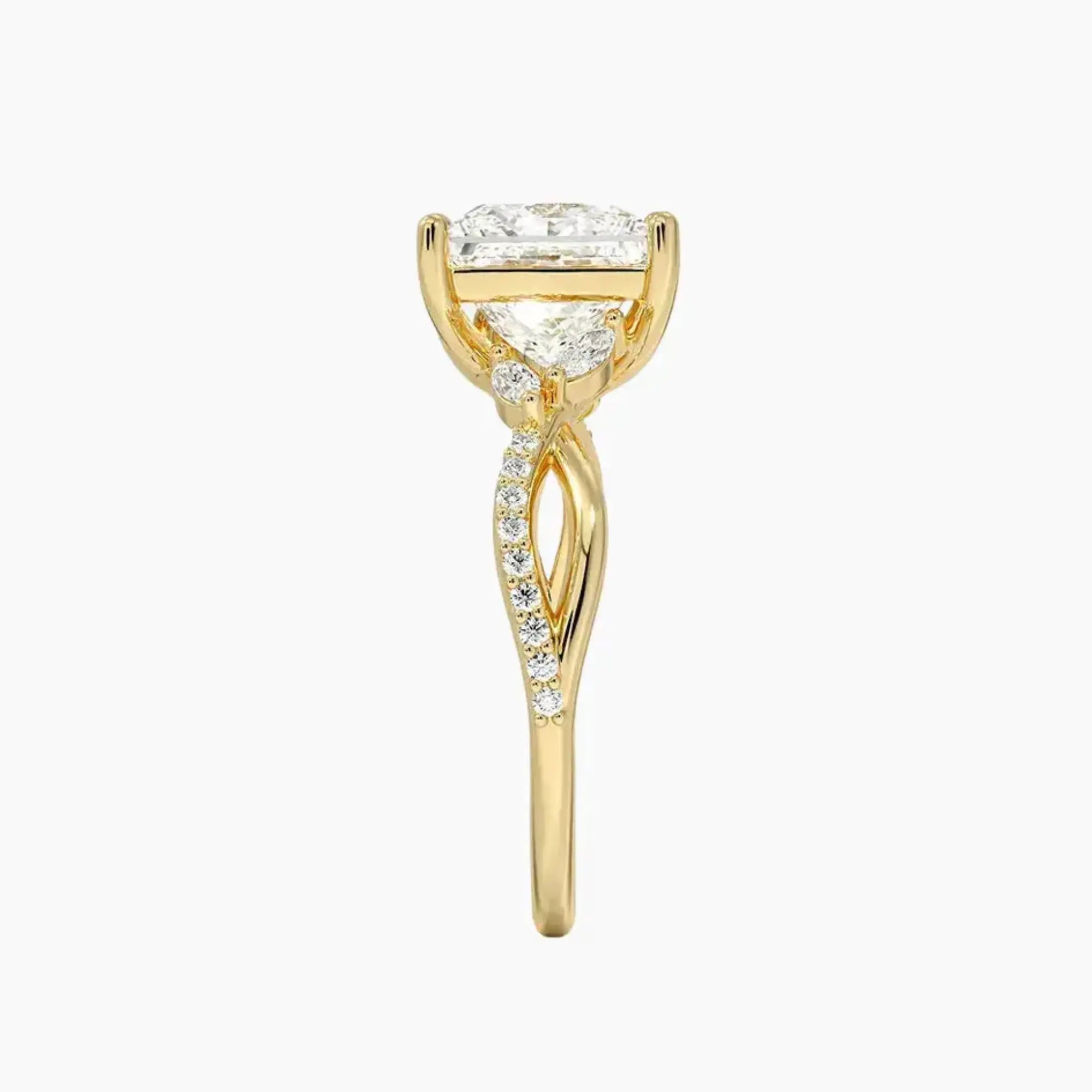 Amara Adorned Princess Designer 3 Carat Lab Grown Diamond Engagement Ring in 14K Yellow Gold