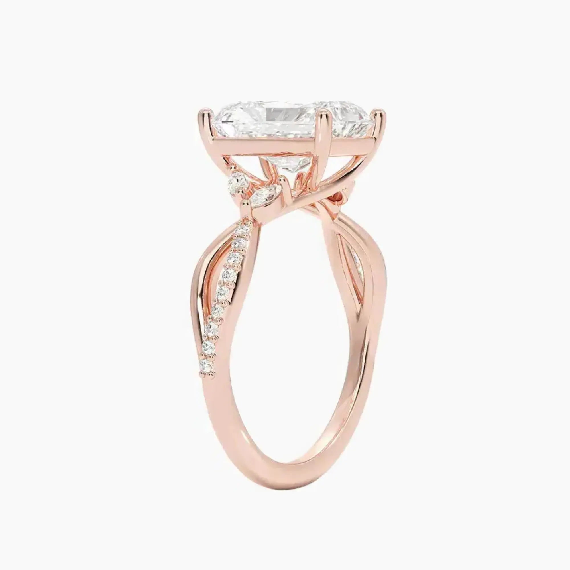 Amara Adorned Radiant Designer 2 Carat Lab Grown Diamond Engagement Ring in 14K White Gold