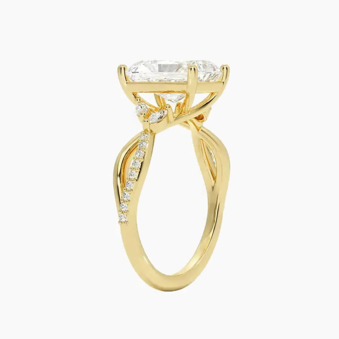 Amara Adorned Radiant Designer 3 Carat Lab Grown Diamond Engagement Ring in 18K Yellow Gold