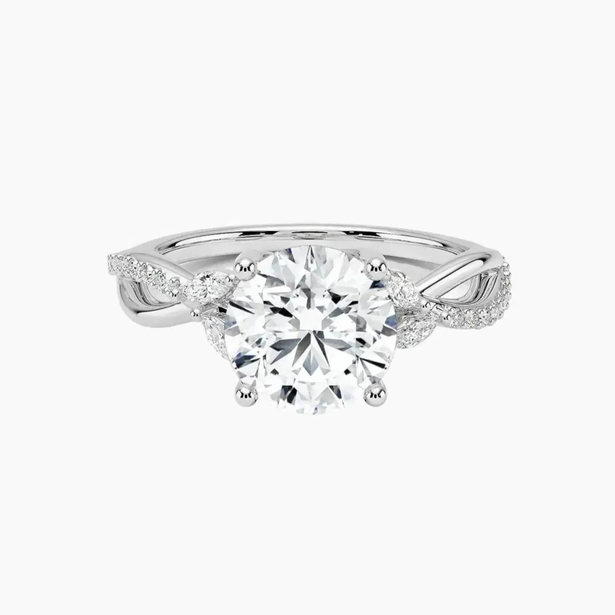 Amara Adorned Round Designer 2 Carat Lab Grown Diamond Engagement Ring in 14K White Gold