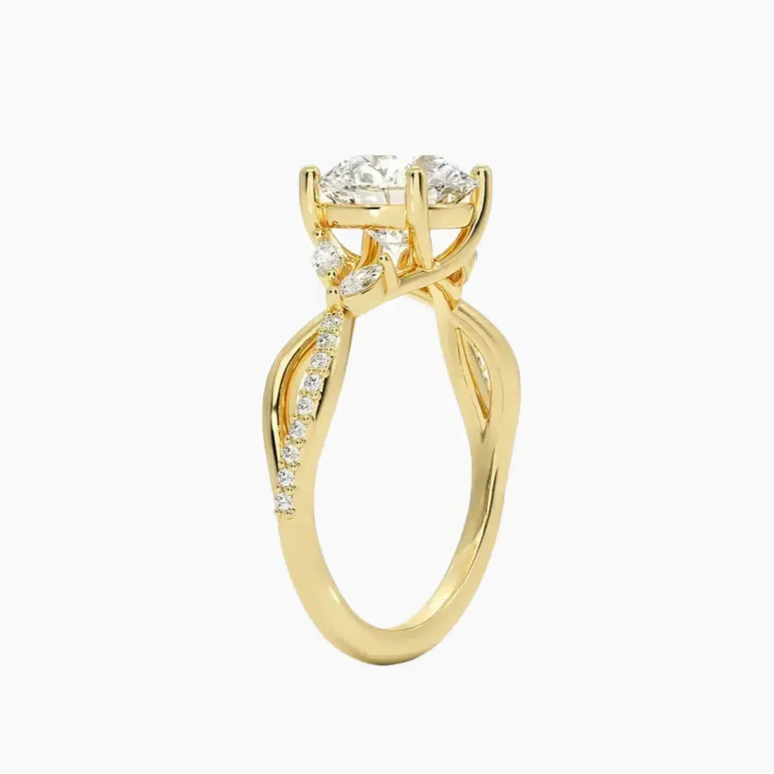 Amara Adorned Round Designer 2.5 Carat Lab Grown Diamond Engagement Ring in 14K Yellow Gold