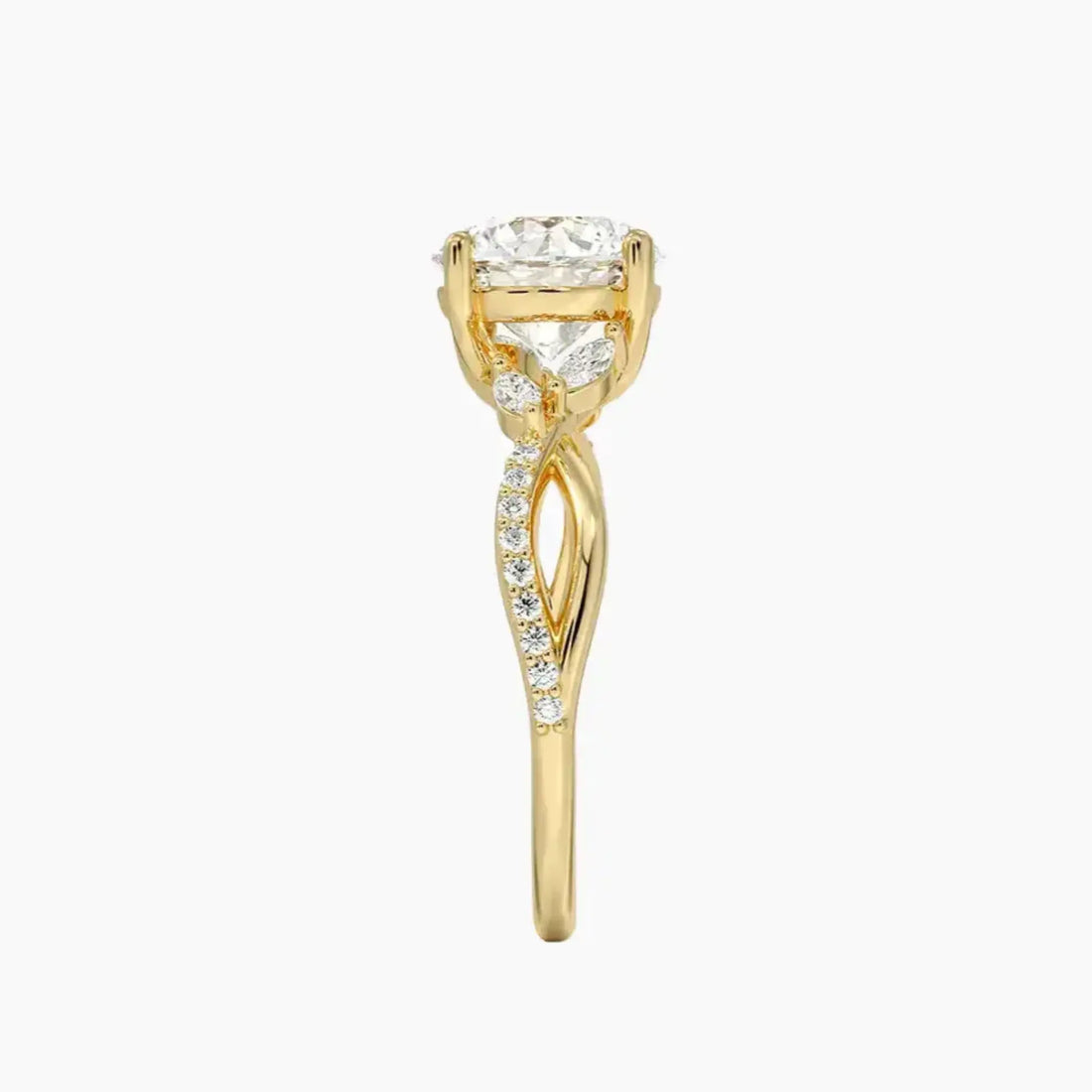 Amara Adorned Round Designer 3 Carat Lab Grown Diamond Engagement Ring in 14K Yellow Gold