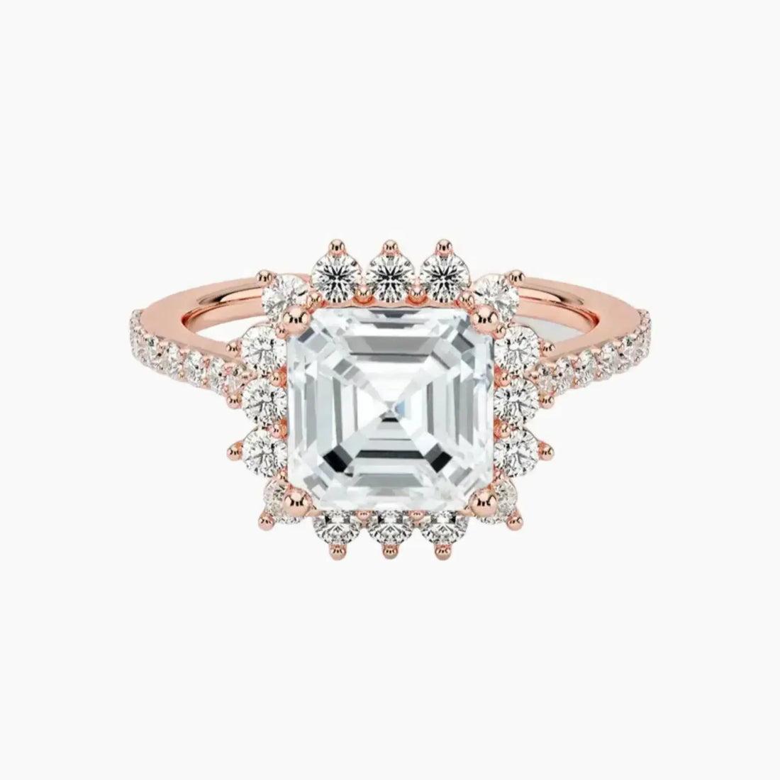 Soraya Pave Asscher Designer 1 Carat Lab Grown Diamond Engagement Ring in 14K Yellow Gold