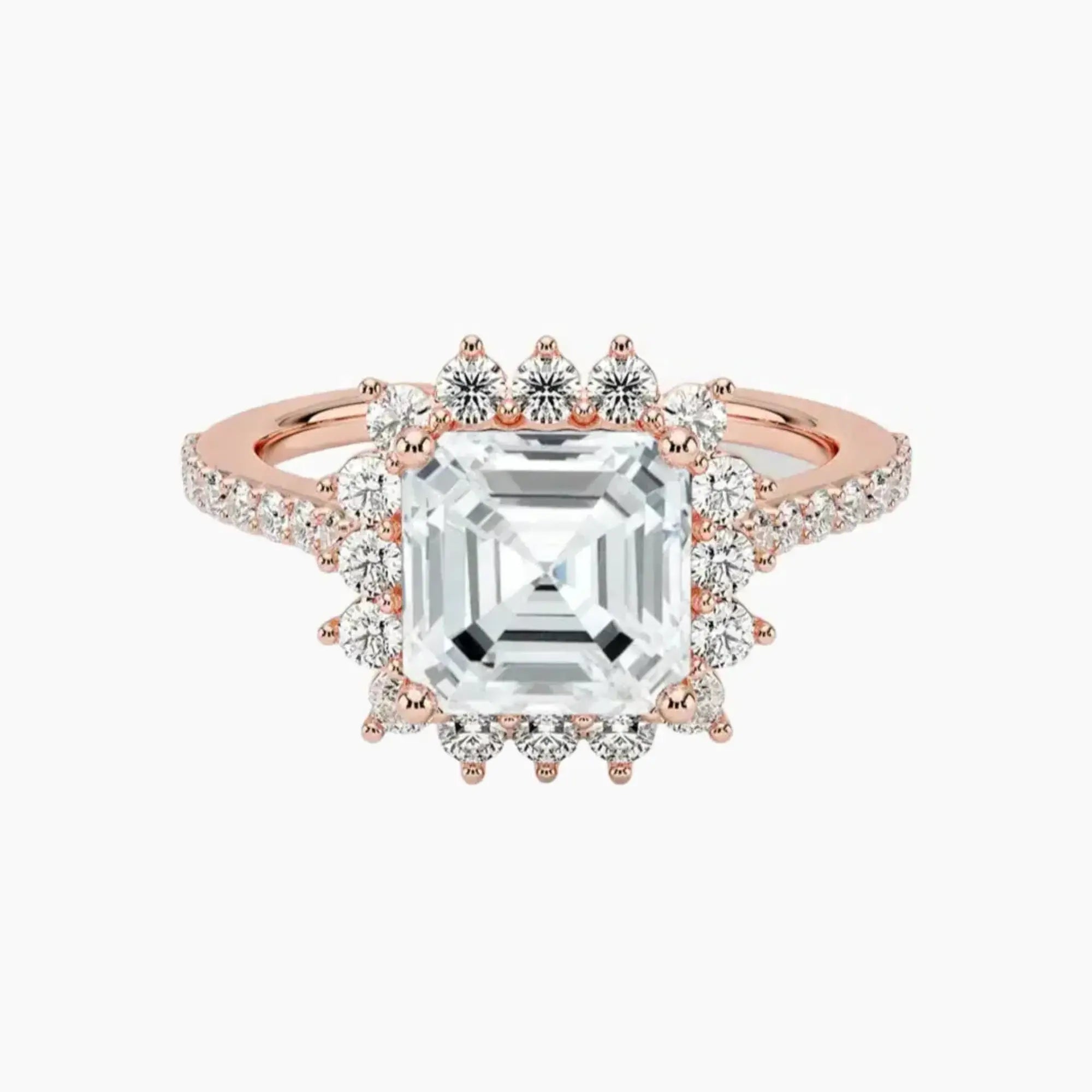 Soraya Pave Asscher Designer 3 Carat Lab Grown Diamond Engagement Ring in 14K Yellow Gold