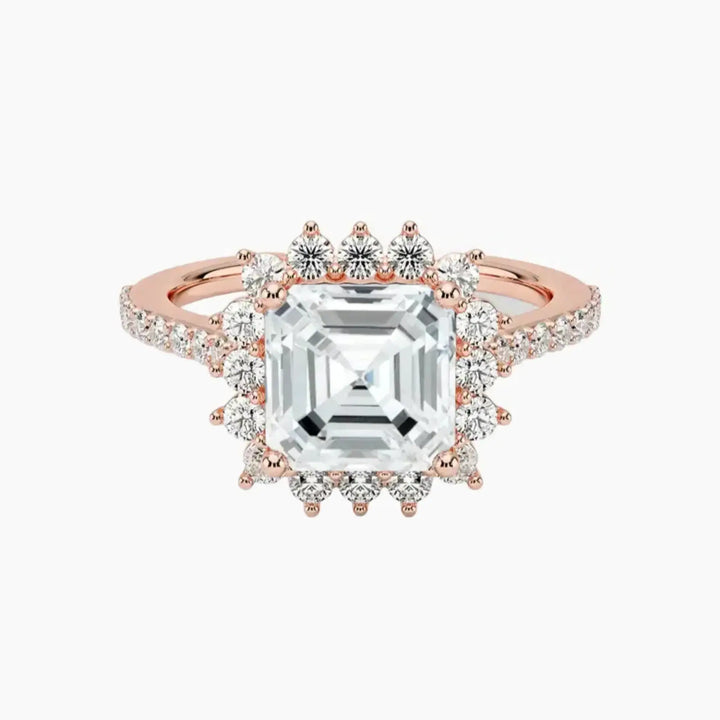 Soraya Pave Asscher Designer 2.5 Carat Lab Grown Diamond Engagement Ring in 14K Rose Gold