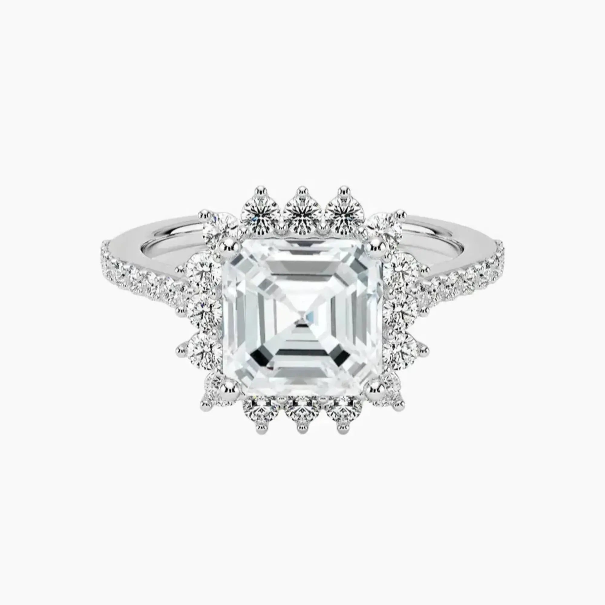 Soraya Pave Asscher Designer 2 Carat Lab Grown Diamond Engagement Ring in 14K Yellow Gold