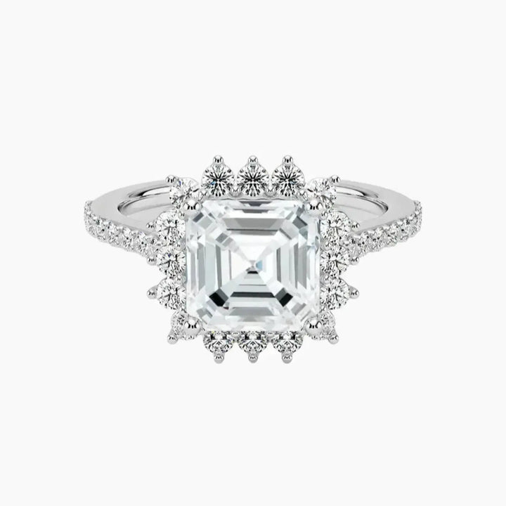 Soraya Pave Asscher Designer 2.5 Carat Lab Grown Diamond Engagement Ring in 14K White Gold