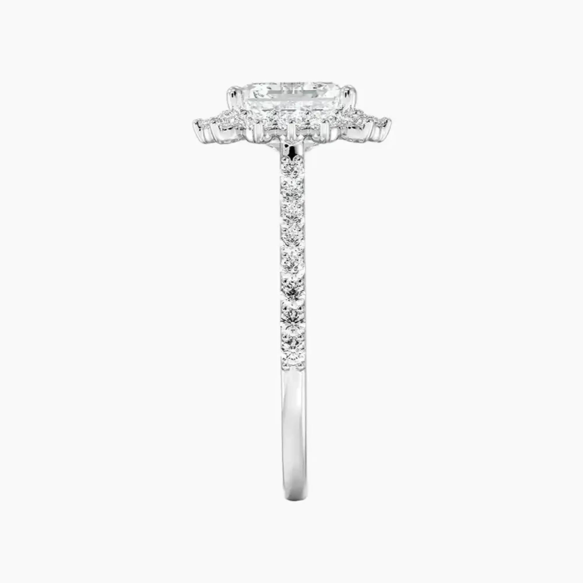 Soraya Pave Asscher Designer 2 Carat Lab Grown Diamond Engagement Ring in 14K White Gold