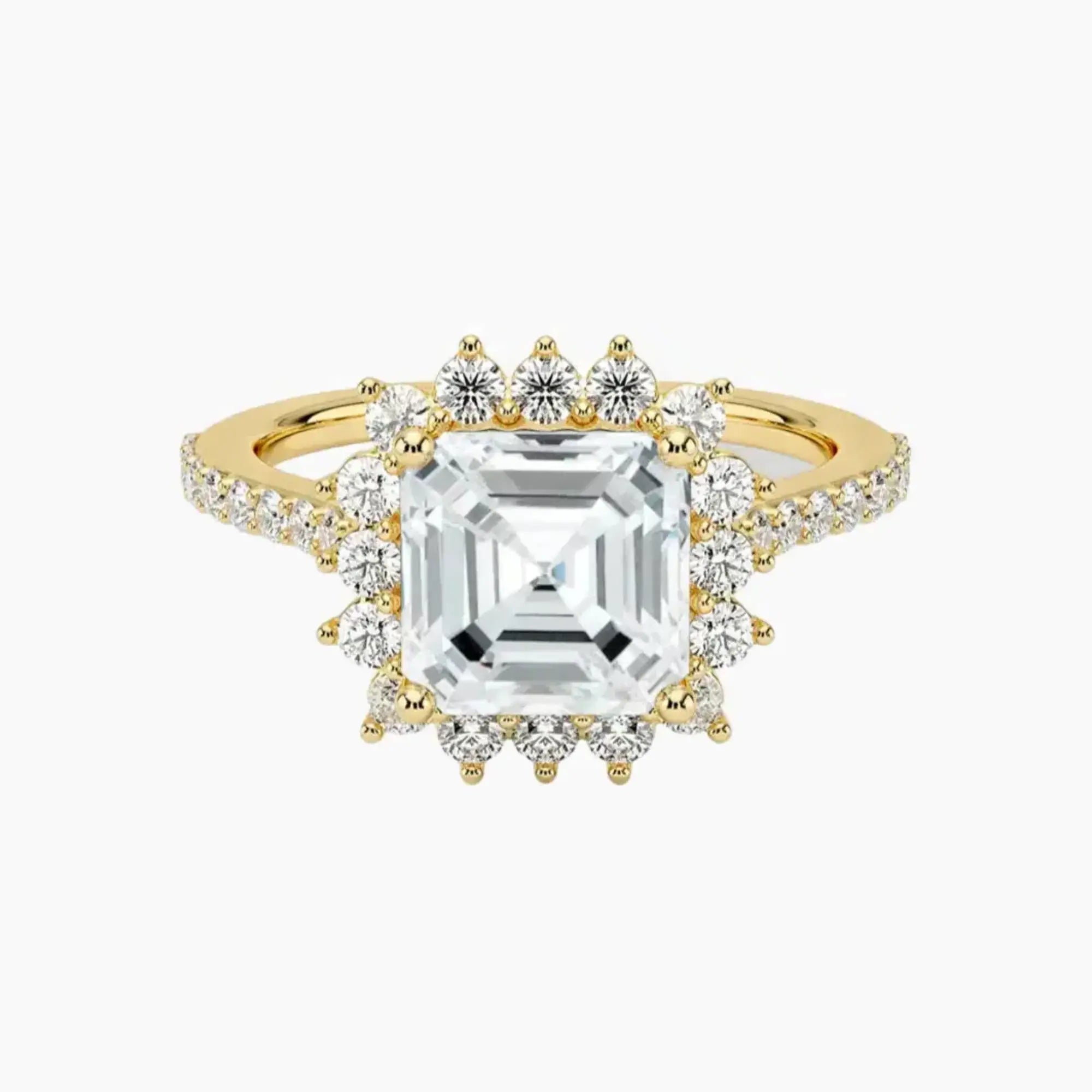 Soraya Pave Asscher Designer 2 Carat Lab Grown Diamond Engagement Ring in 18K Yellow Gold