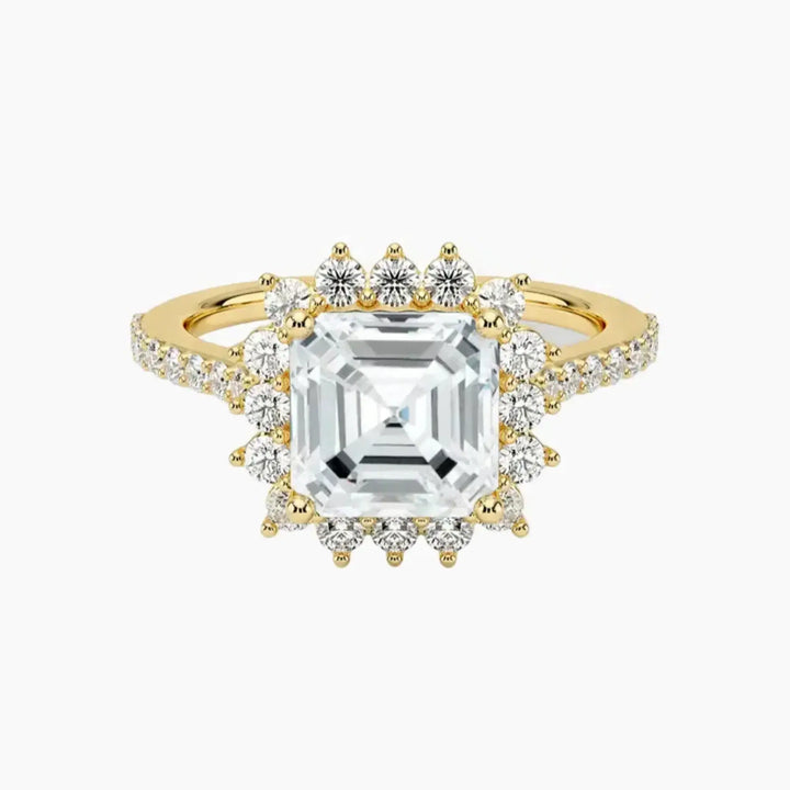 Soraya Pave Asscher Designer 2 Carat Lab Grown Diamond Engagement Ring in 18K Yellow Gold