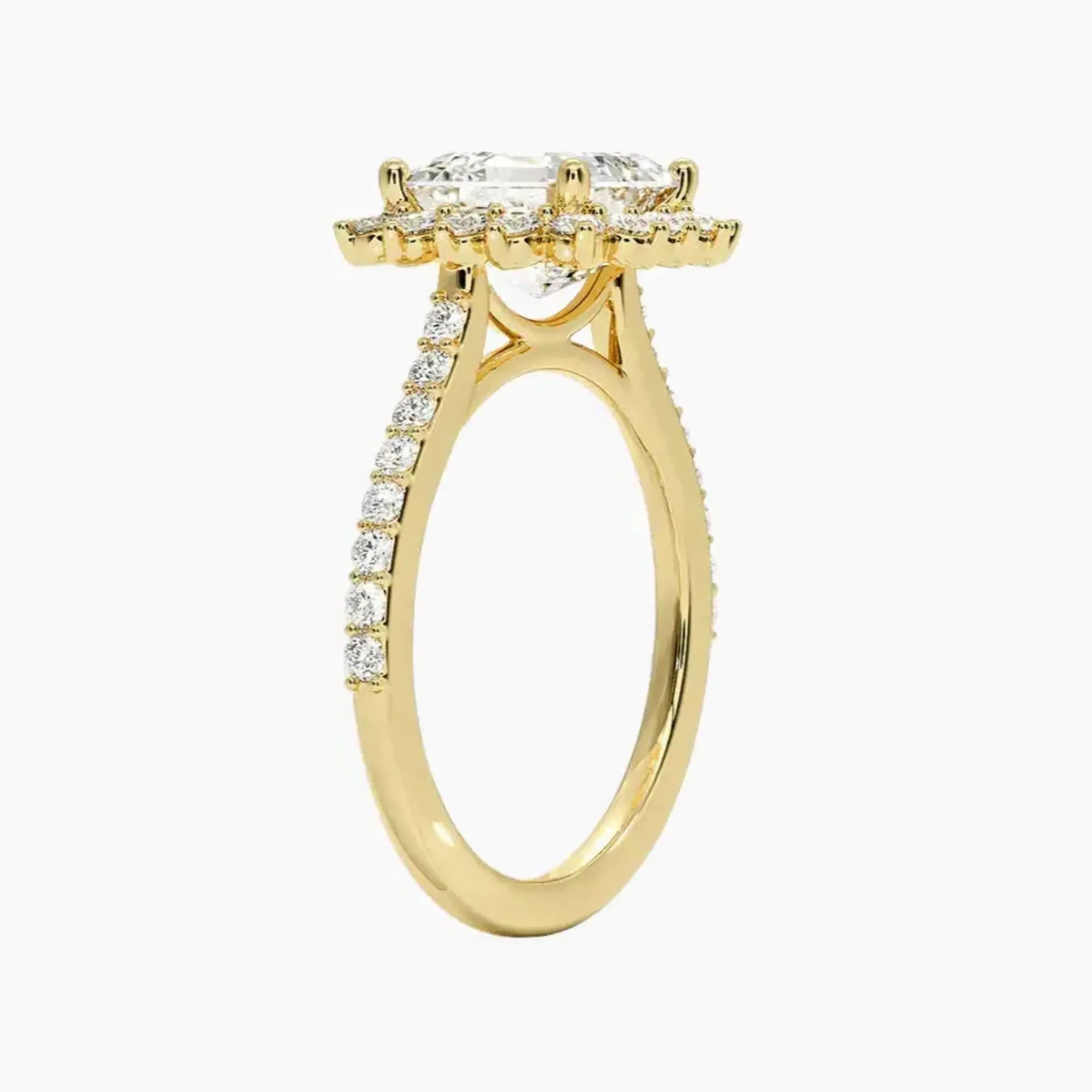 Soraya Pave Asscher Designer 3 Carat Lab Grown Diamond Engagement Ring in 18K Yellow Gold