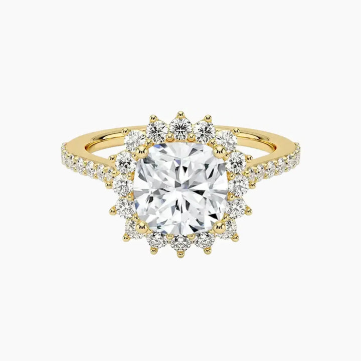 Soraya Pave Cushion Designer 2.5 Carat Lab Grown Diamond Engagement Ring in 14K Yellow Gold