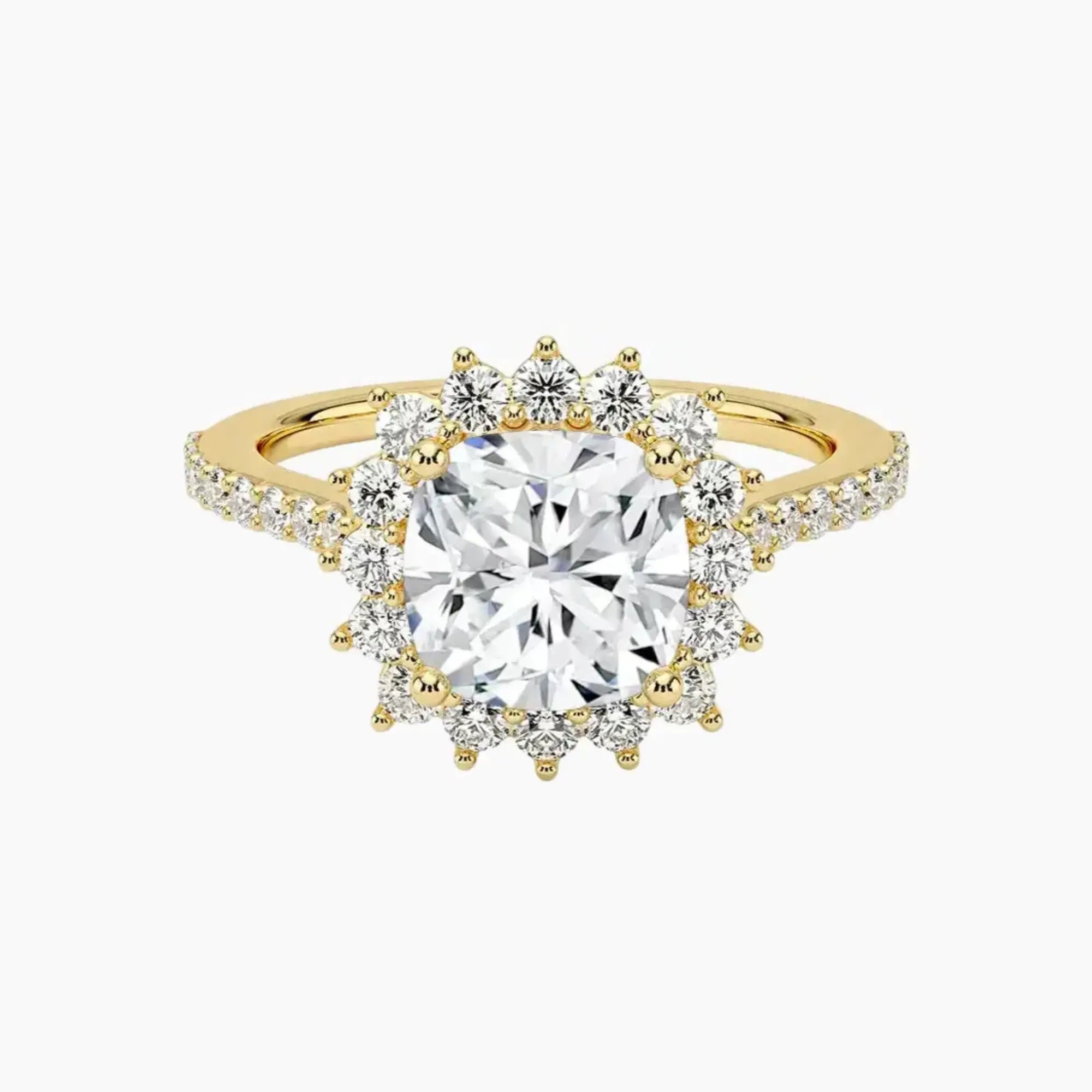 Soraya Pave Cushion Designer 3 Carat Lab Grown Diamond Engagement Ring in 14K Yellow Gold