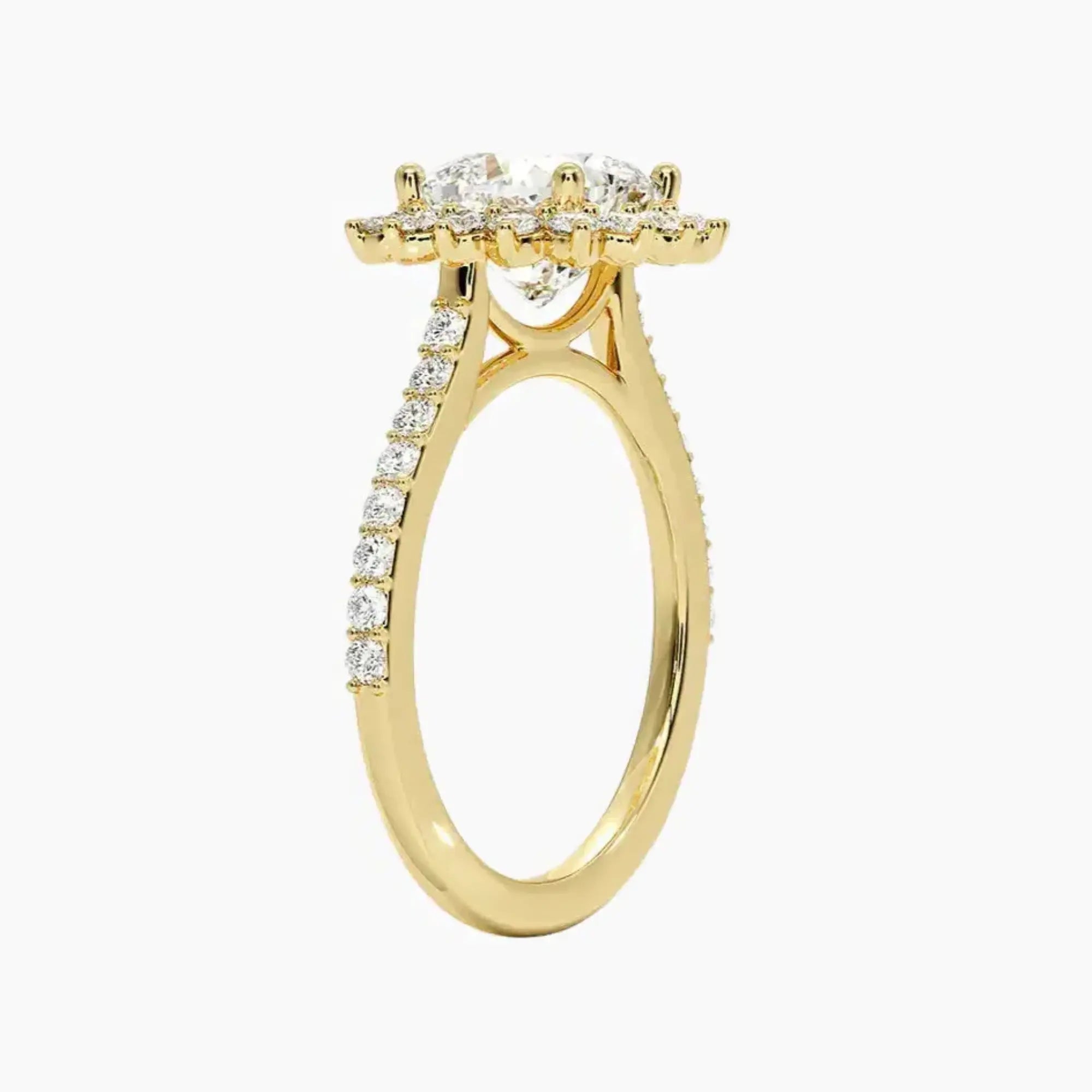 Soraya Pave Cushion Designer 3 Carat Lab Grown Diamond Engagement Ring in 14K Rose Gold