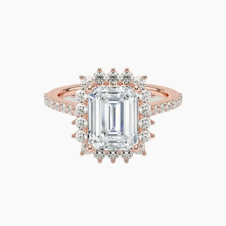 Soraya Pave Emerald Designer 1.5 Carat Lab Grown Diamond Engagement Ring in 14K Rose Gold