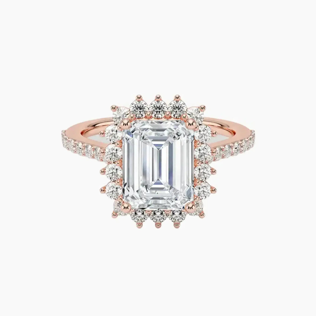 Soraya Pave Emerald Designer 1 Carat Lab Grown Diamond Engagement Ring in 14K White Gold