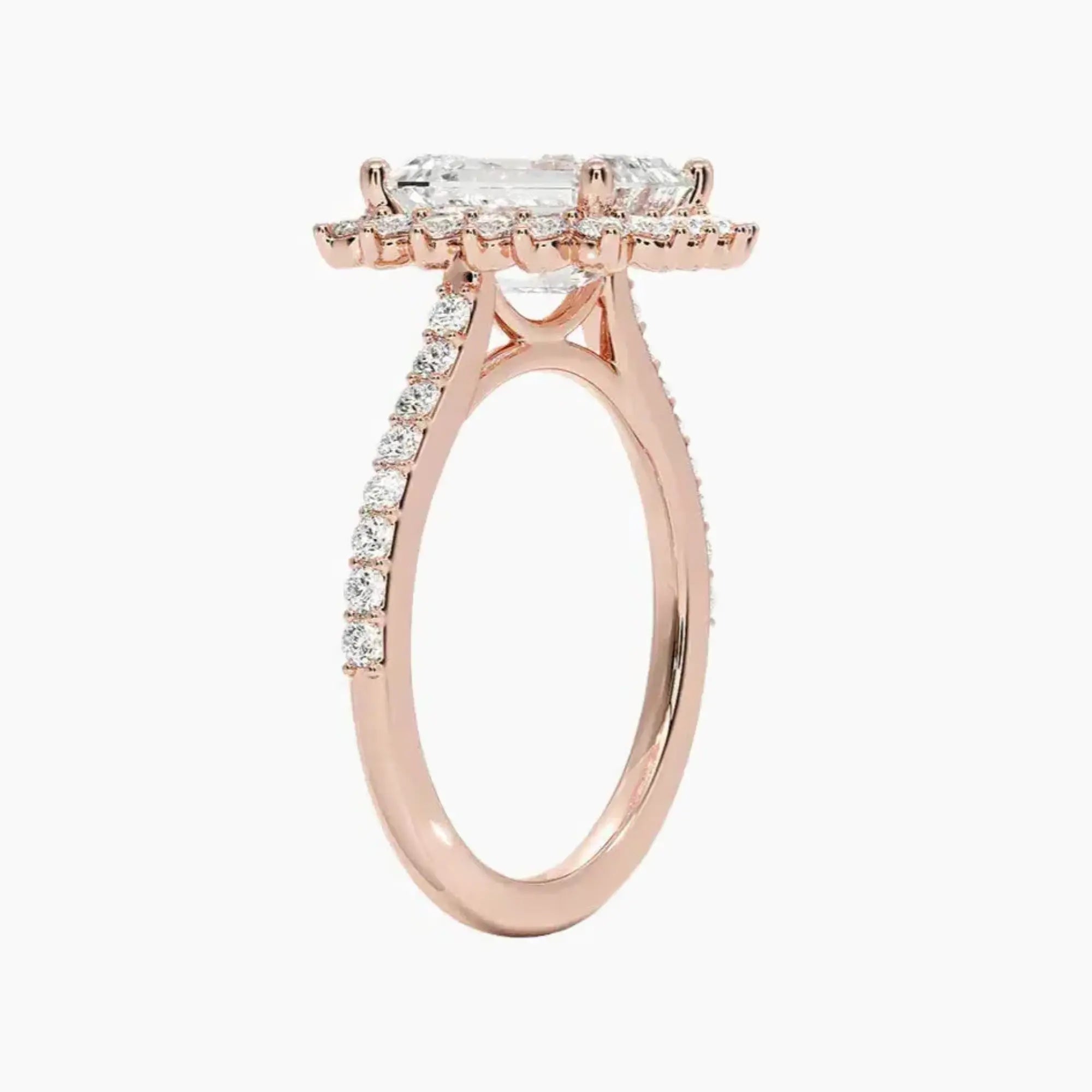Soraya Pave Emerald Designer 3 Carat Lab Grown Diamond Engagement Ring in 14K Rose Gold