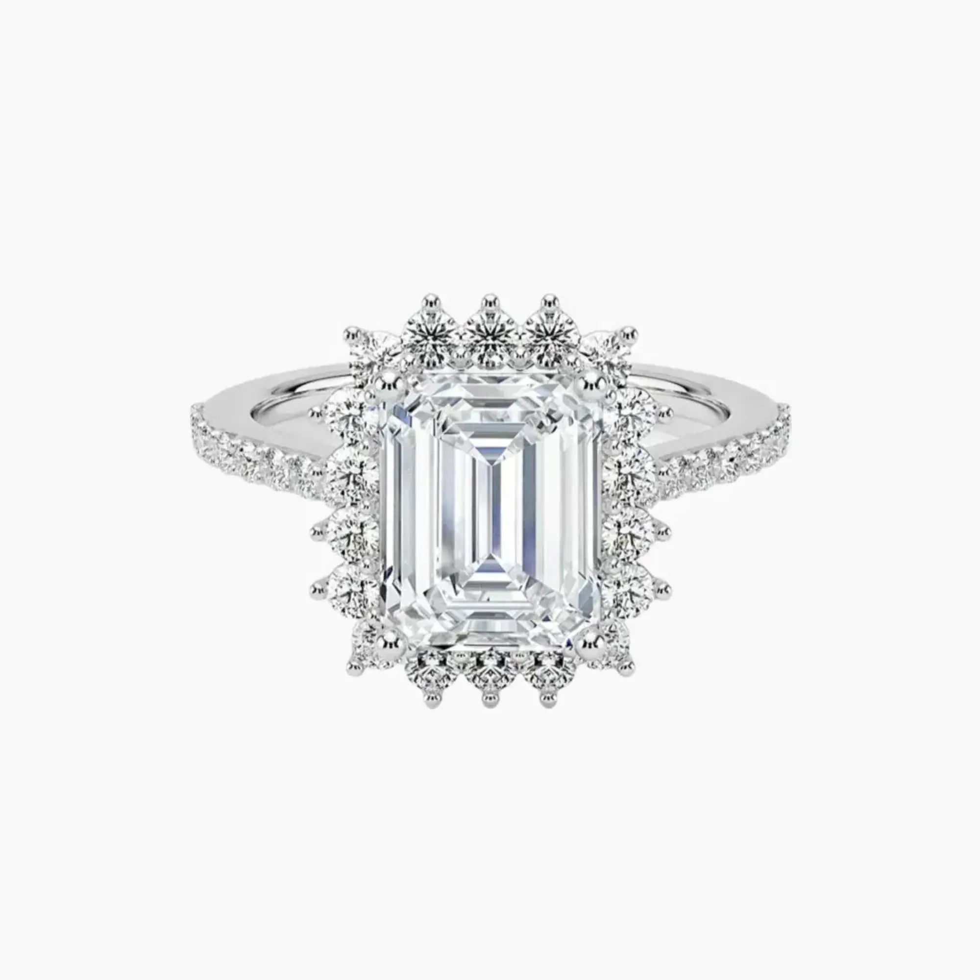 Soraya Pave Emerald Designer 3 Carat Lab Grown Diamond Engagement Ring in 18K White Gold