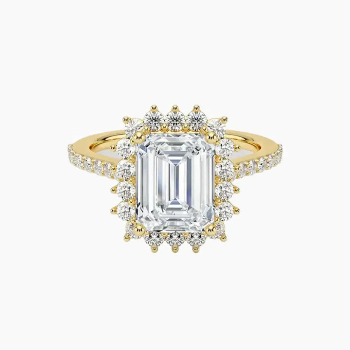 Soraya Pave Emerald Designer 2 Carat Lab Grown Diamond Engagement Ring in 14K Yellow Gold