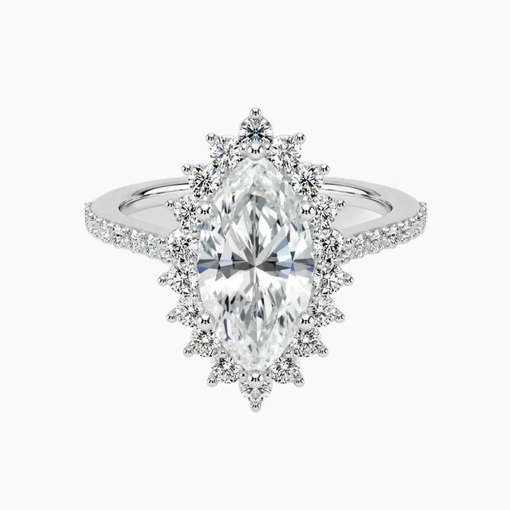 Soraya Pave Marquise Designer 2.5 Carat Lab Grown Diamond Engagement Ring in 18K White Gold