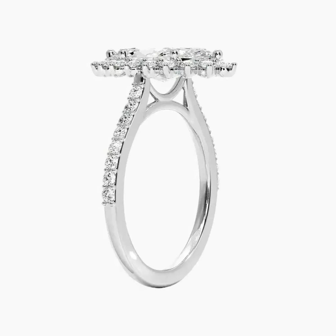 Soraya Pave Marquise Designer 1 Carat Lab Grown Diamond Engagement Ring in 18K Yellow Gold