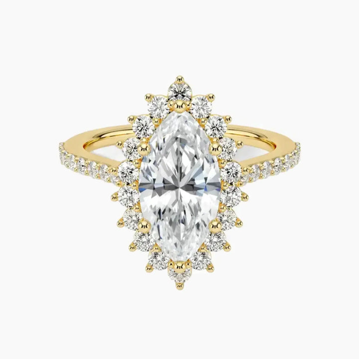 Soraya Pave Marquise Designer 2.5 Carat Lab Grown Diamond Engagement Ring in 14K Yellow Gold