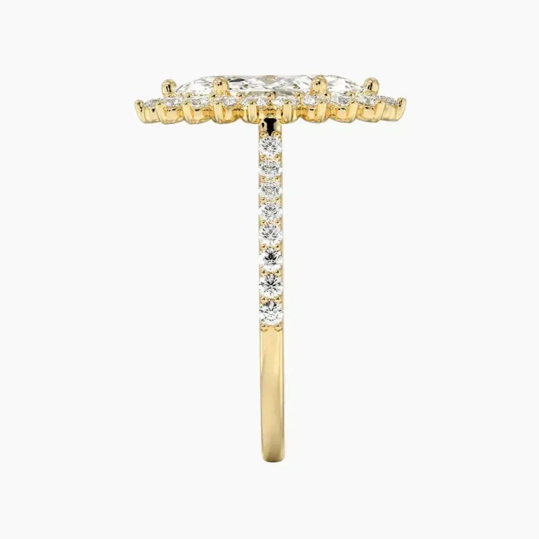 Soraya Pave Marquise Designer 1 Carat Lab Grown Diamond Engagement Ring in 18K Yellow Gold