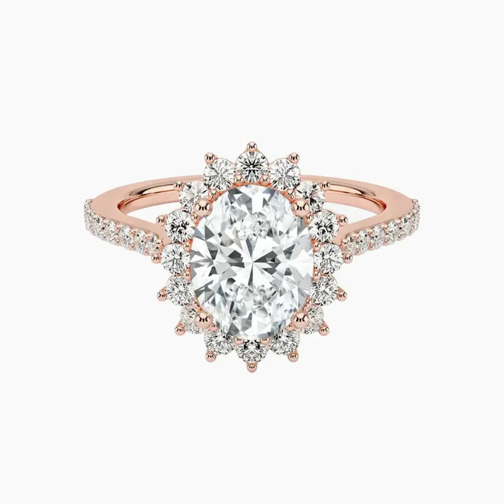 Soraya Pave Oval Designer 2.5 Carat Lab Grown Diamond Engagement Ring in 18K Rose Gold