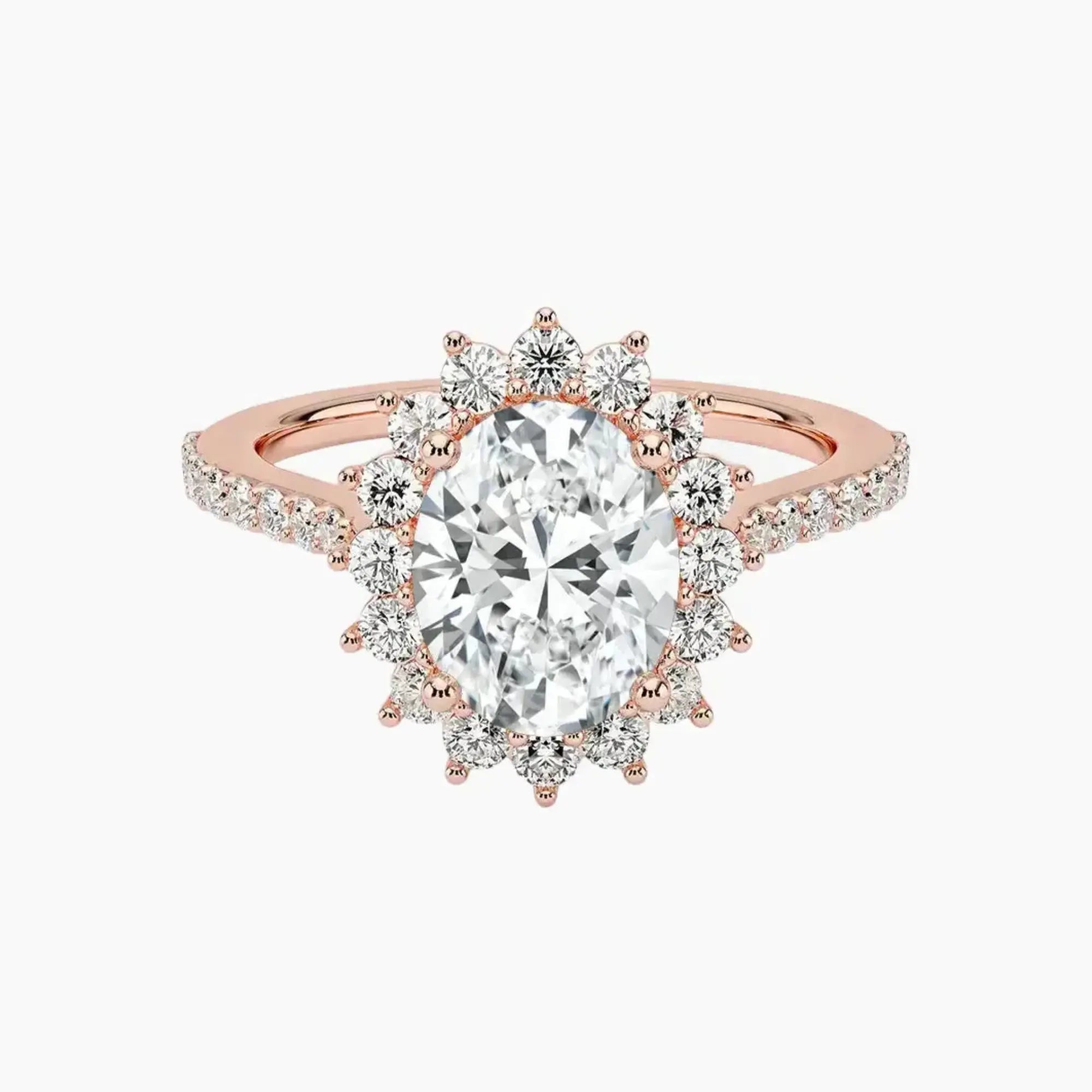 Soraya Pave Oval Designer 3 Carat Lab Grown Diamond Engagement Ring in 14K Rose Gold