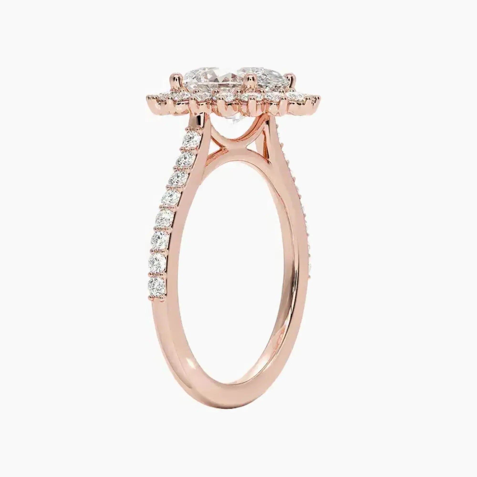Soraya Pave Oval Designer 1 Carat Lab Grown Diamond Engagement Ring in 18K White Gold