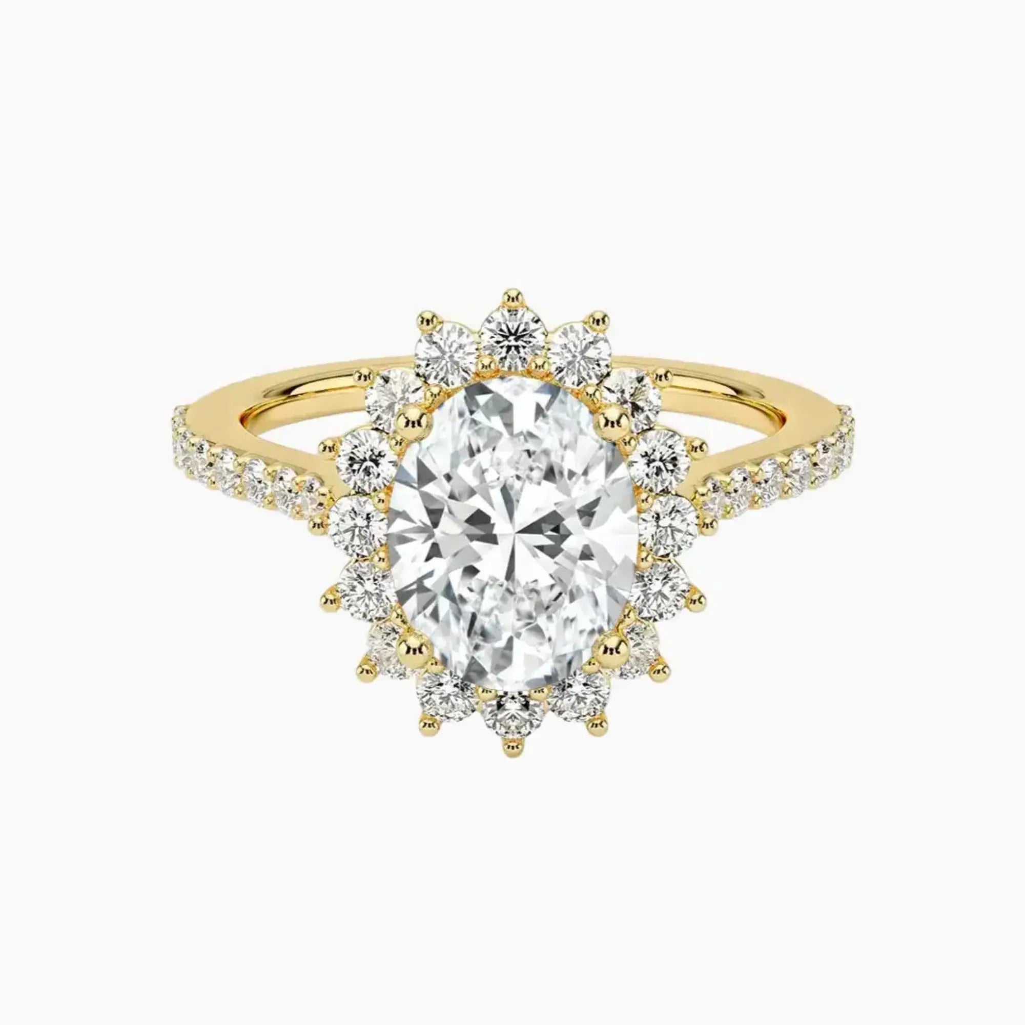 Soraya Pave Oval Designer 3 Carat Lab Grown Diamond Engagement Ring in 14K Yellow Gold