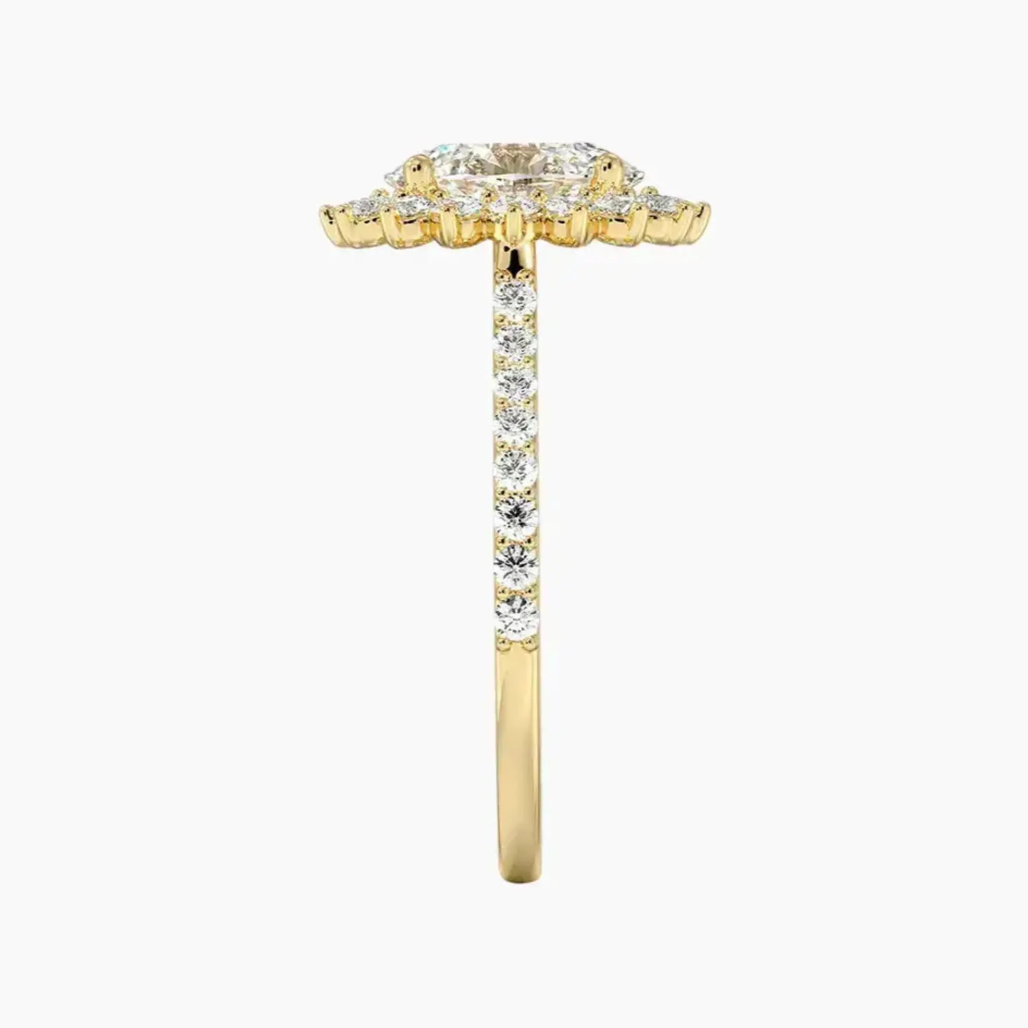 Soraya Pave Oval Designer 2 Carat Lab Grown Diamond Engagement Ring in 18K Yellow Gold