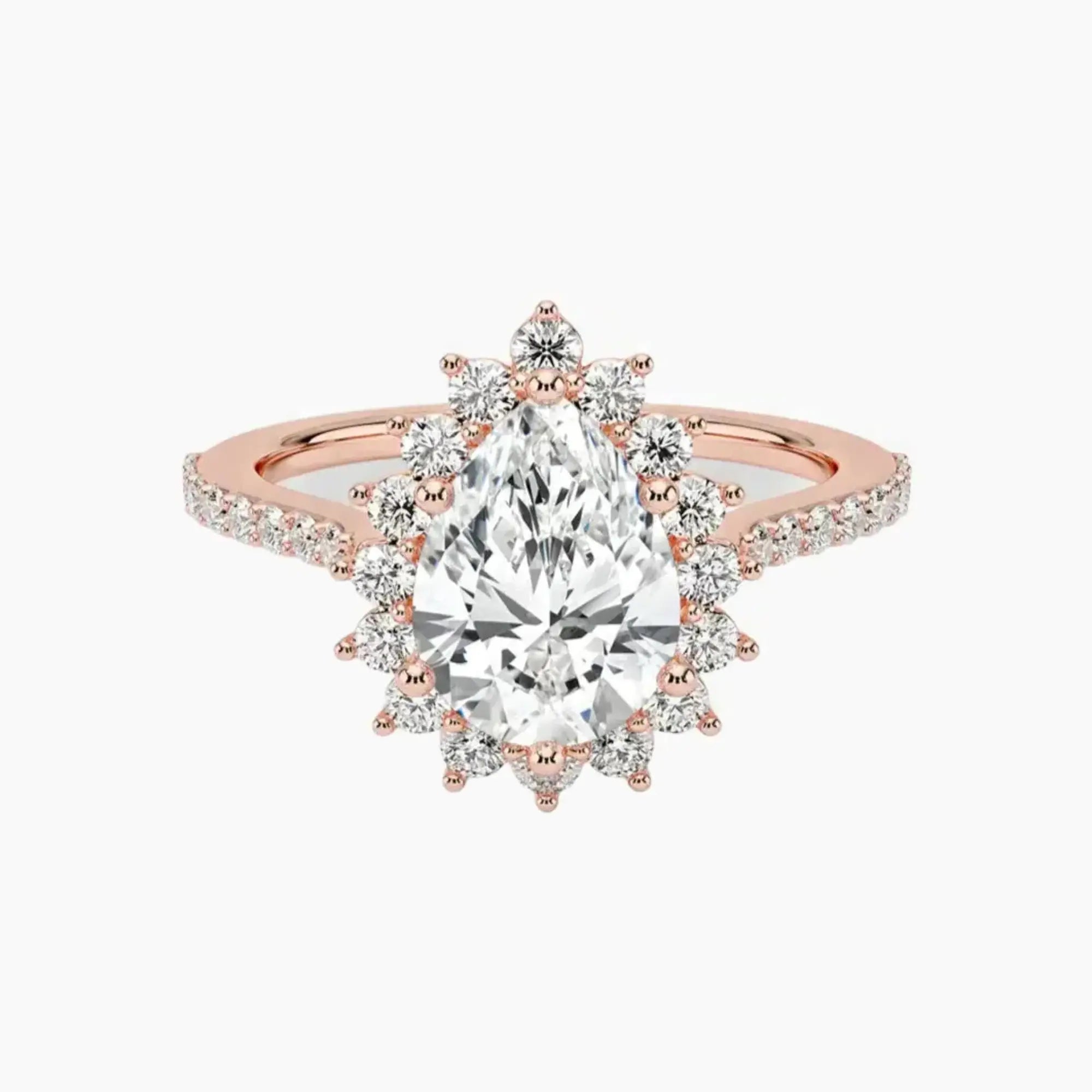 Soraya Pave Pear Designer 1.5 Carat Lab Grown Diamond Engagement Ring in 14K Yellow Gold
