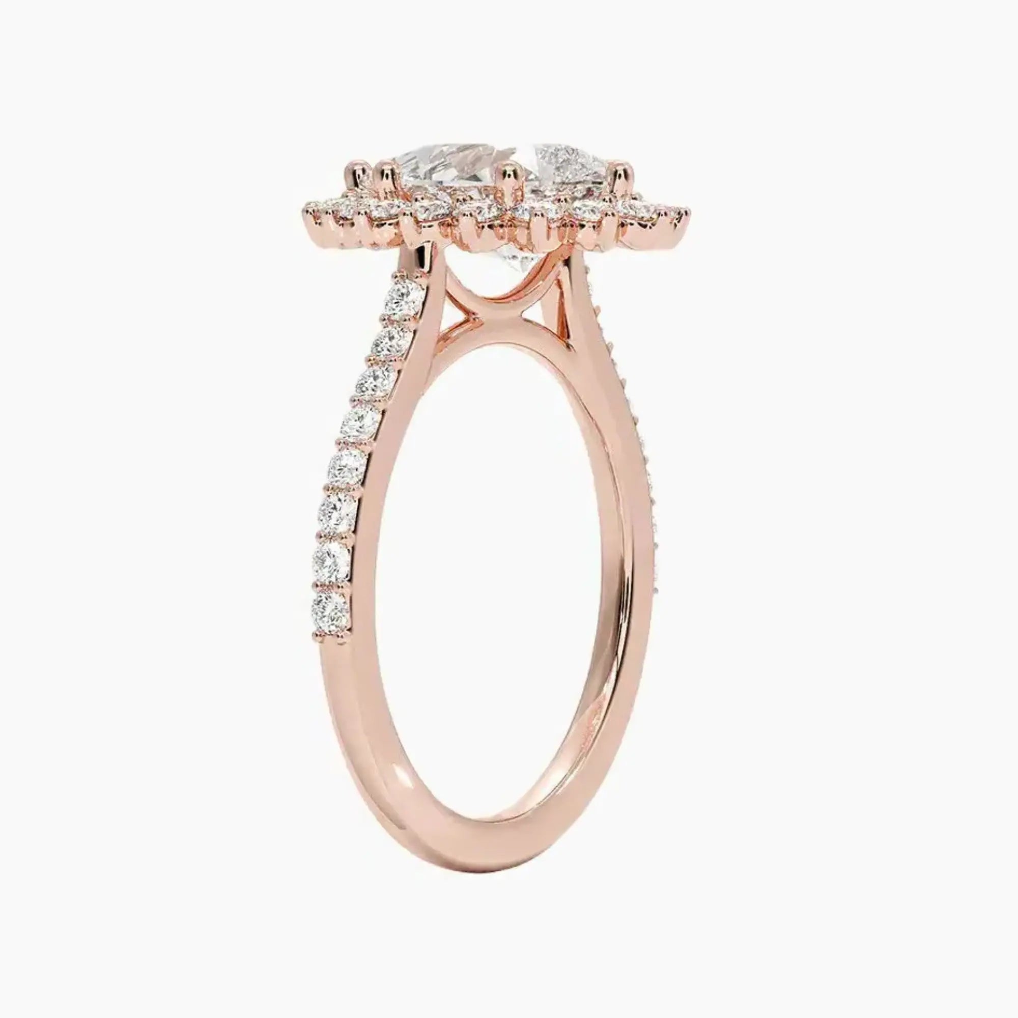 Soraya Pave Pear Designer 1 Carat Lab Grown Diamond Engagement Ring in 18K Rose Gold