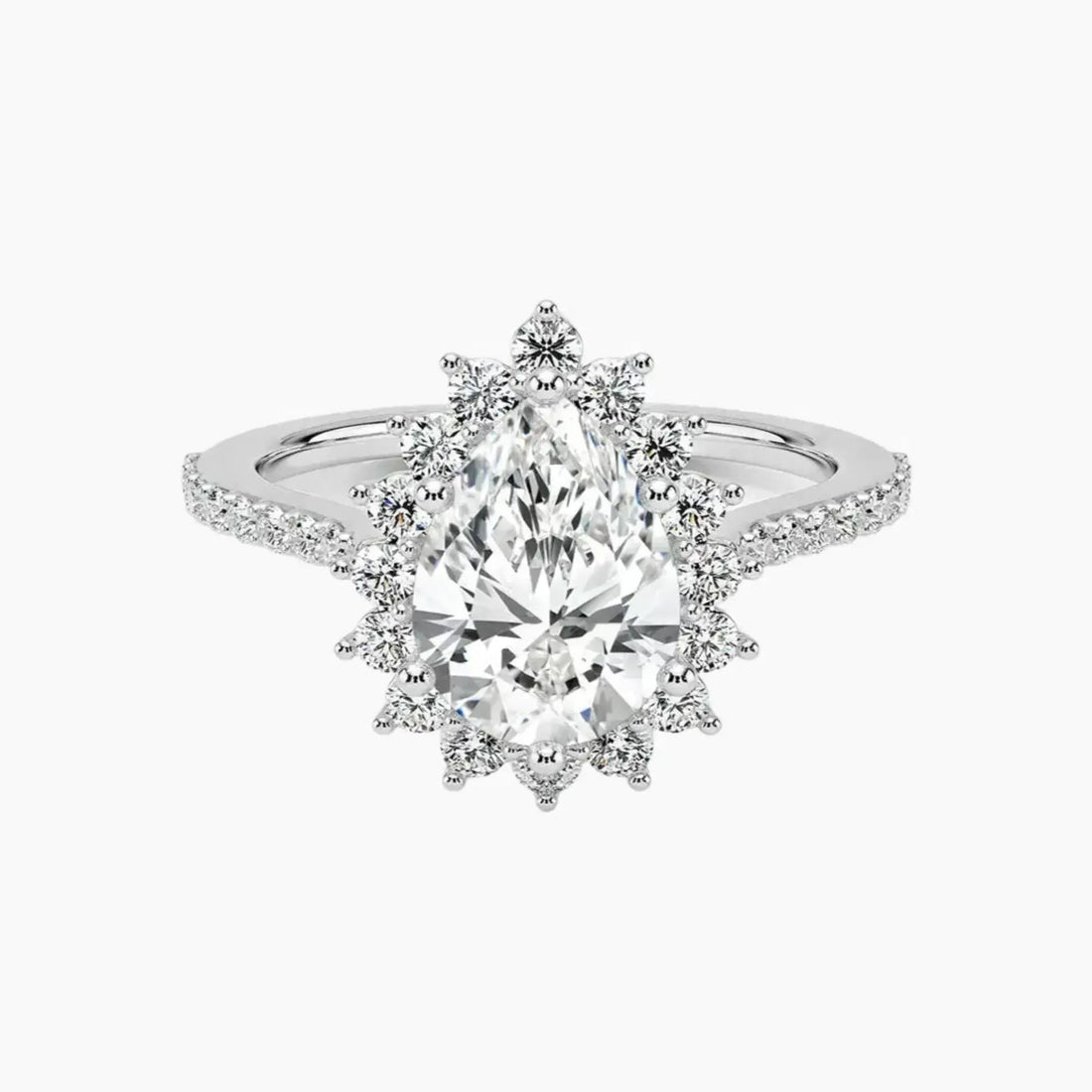 Soraya Pave Pear Designer 1 Carat Lab Grown Diamond Engagement Ring in 14K Rose Gold