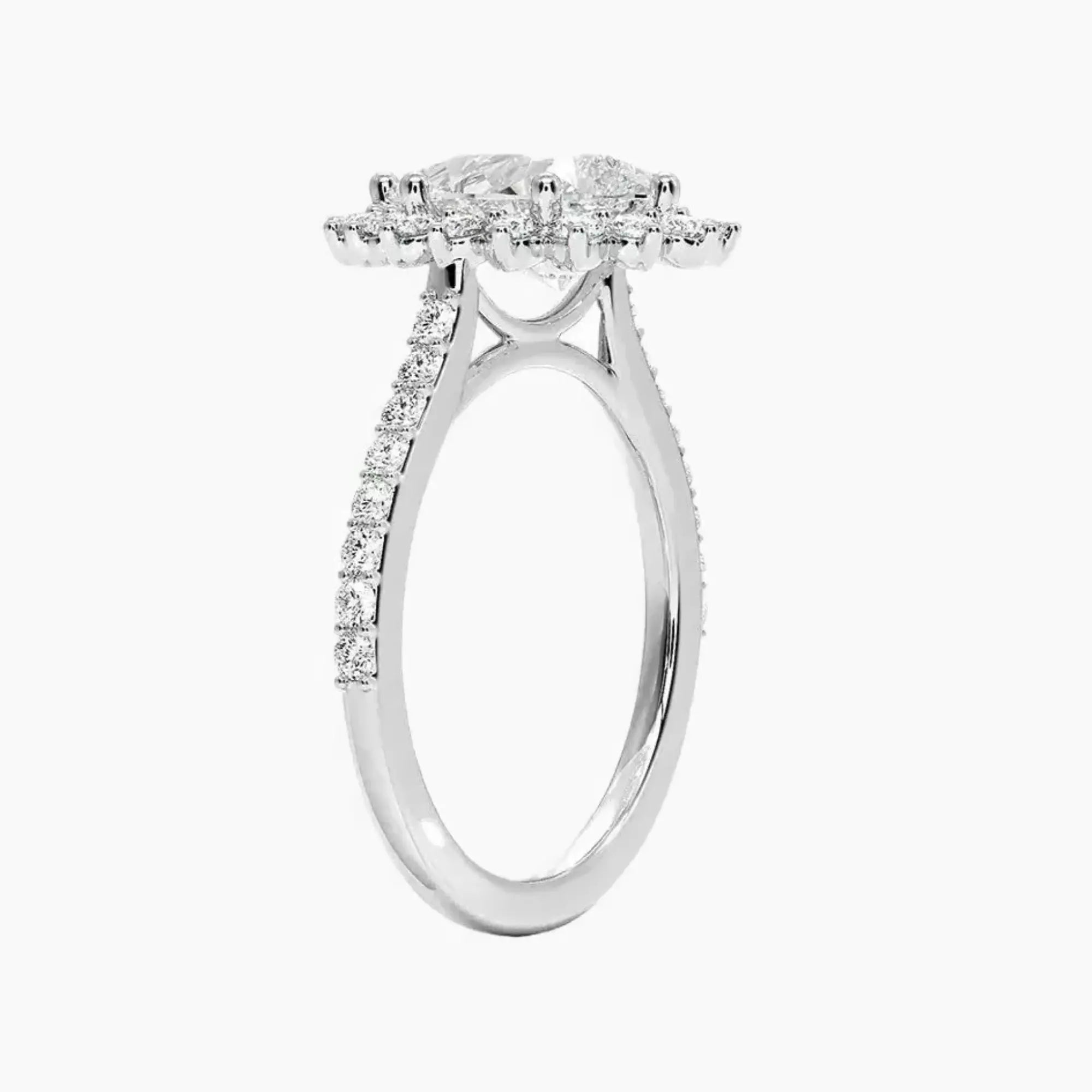 Soraya Pave Pear Designer 3 Carat Lab Grown Diamond Engagement Ring in 14K White Gold