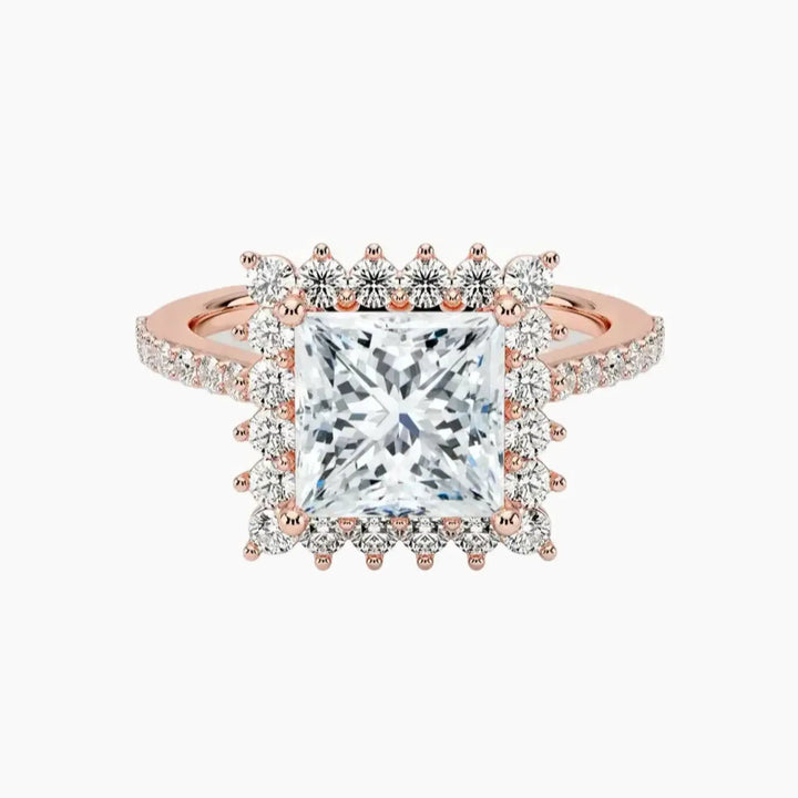 Soraya Pave Princess Designer 1.5 Carat Lab Grown Diamond Engagement Ring in 14K Rose Gold