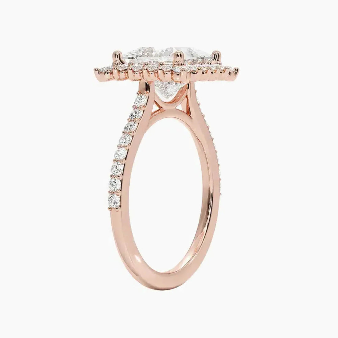 Soraya Pave Princess Designer 2.5 Carat Lab Grown Diamond Engagement Ring in 18K Rose Gold