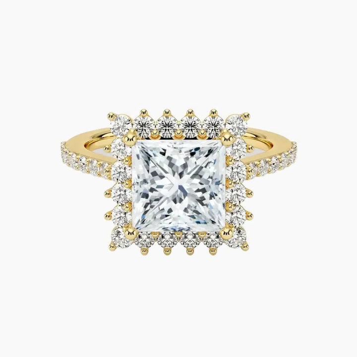 Soraya Pave Princess Designer 1.5 Carat Lab Grown Diamond Engagement Ring in 18K Yellow Gold