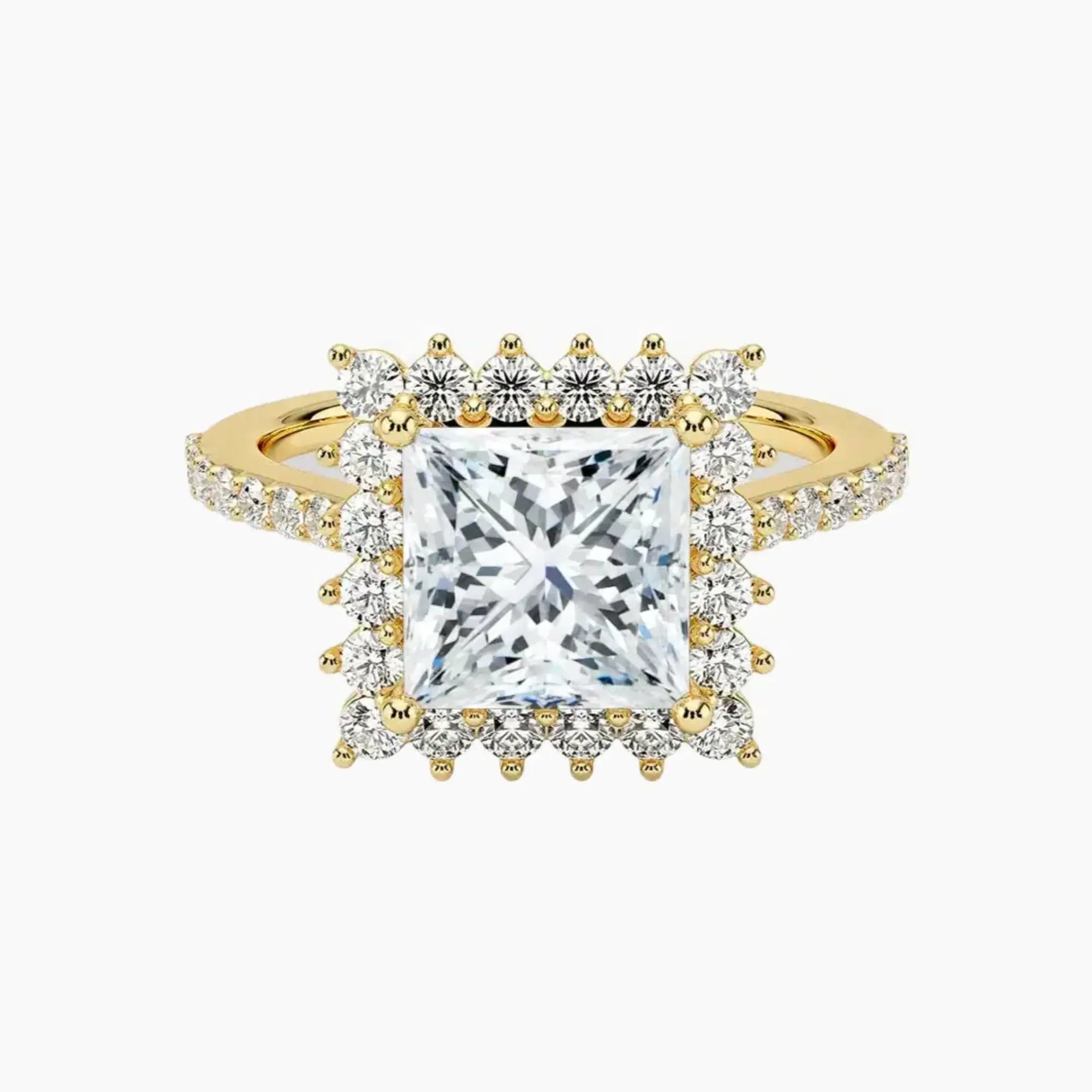 Soraya Pave Princess Designer 2.5 Carat Lab Grown Diamond Engagement Ring in 14K Yellow Gold