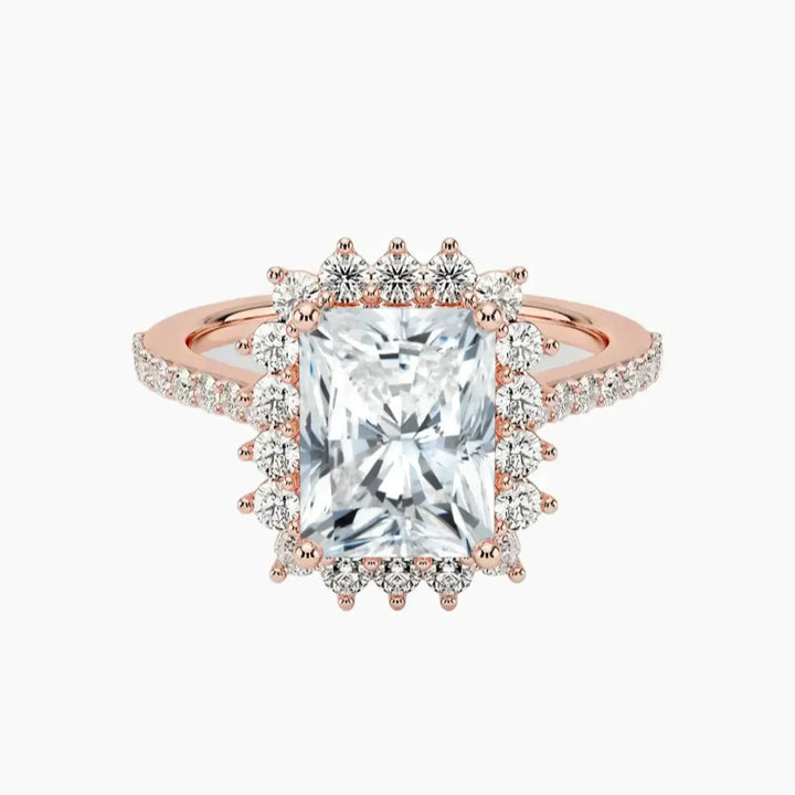 Soraya Pave Radiant Designer 3 Carat Lab Grown Diamond Engagement Ring in 18K Rose Gold