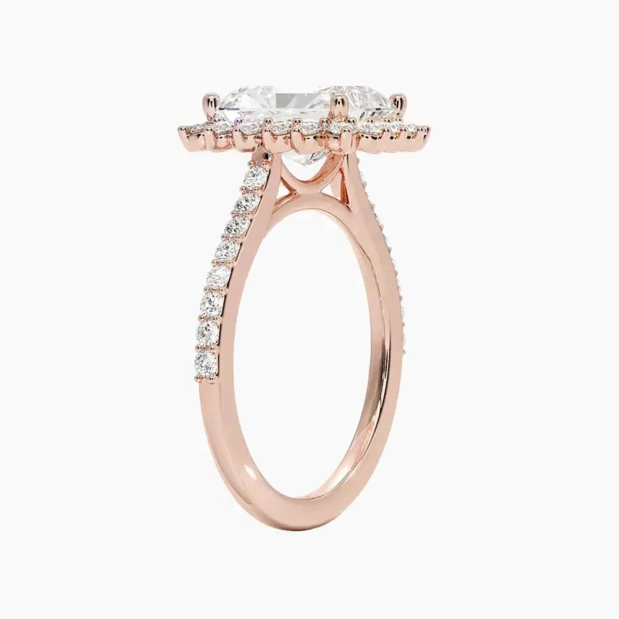 Soraya Pave Radiant Designer 2.5 Carat Lab Grown Diamond Engagement Ring in 18K Rose Gold