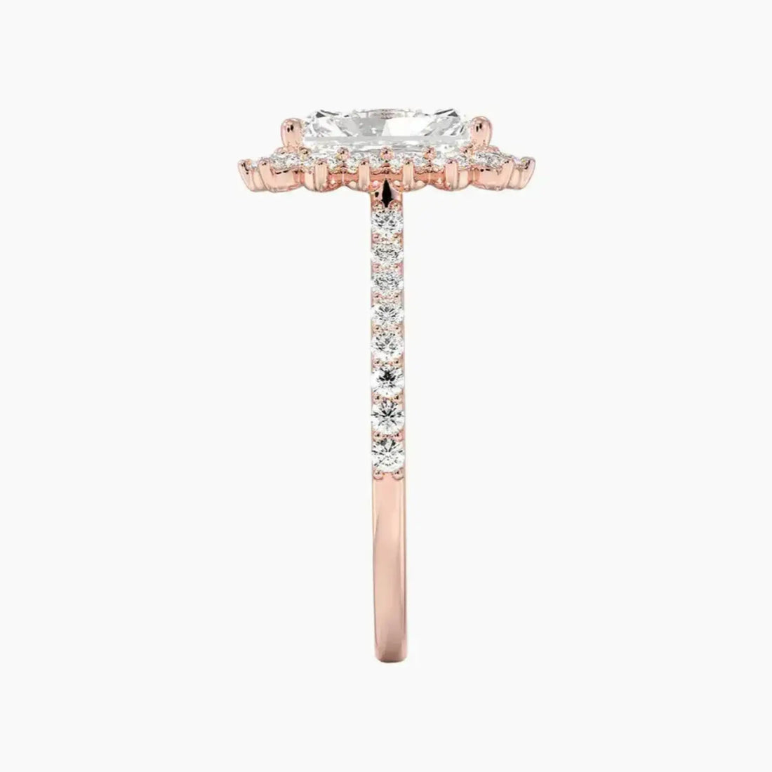 Soraya Pave Radiant Designer 3 Carat Lab Grown Diamond Engagement Ring in 18K Rose Gold