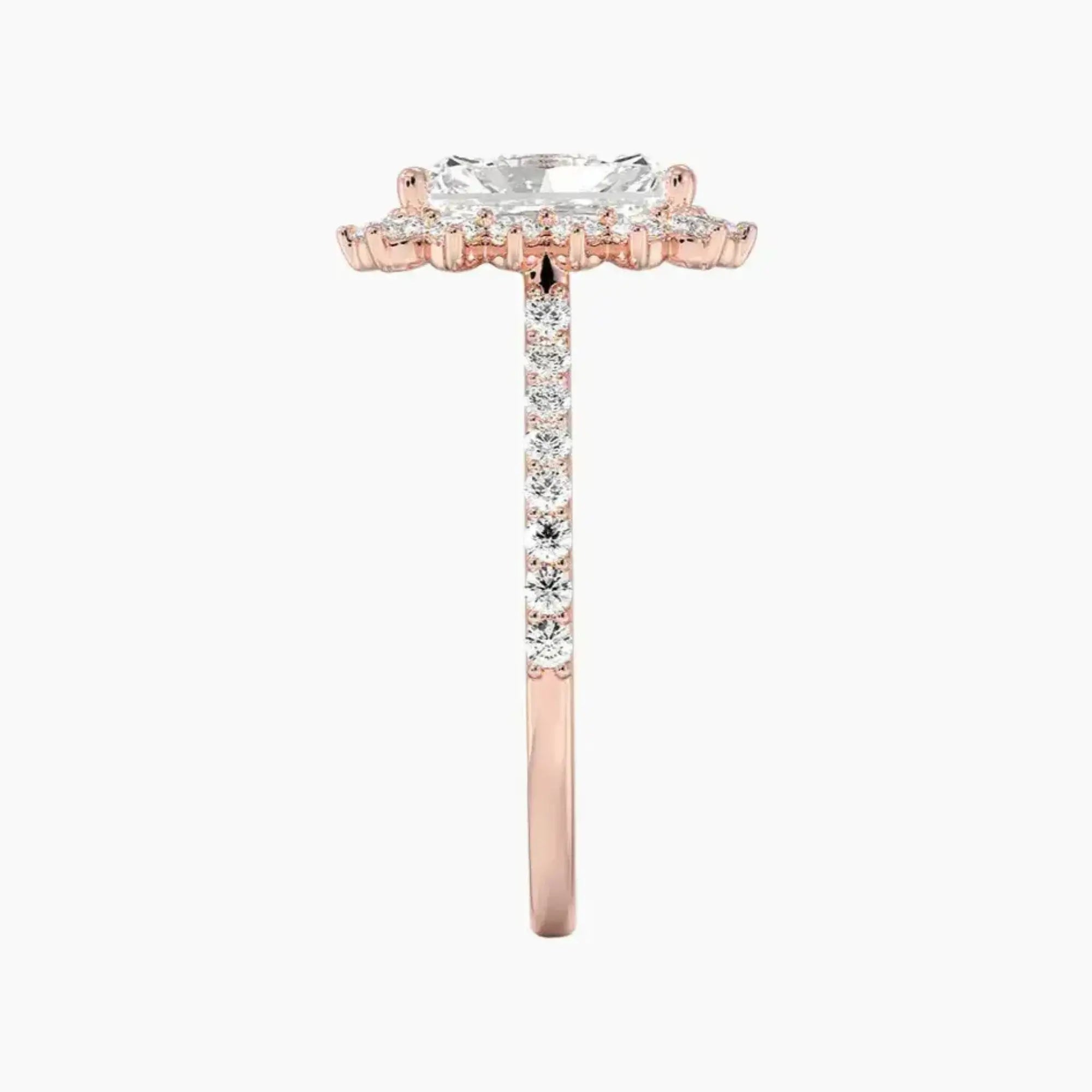 Soraya Pave Radiant Designer 2 Carat Lab Grown Diamond Engagement Ring in 14K Rose Gold